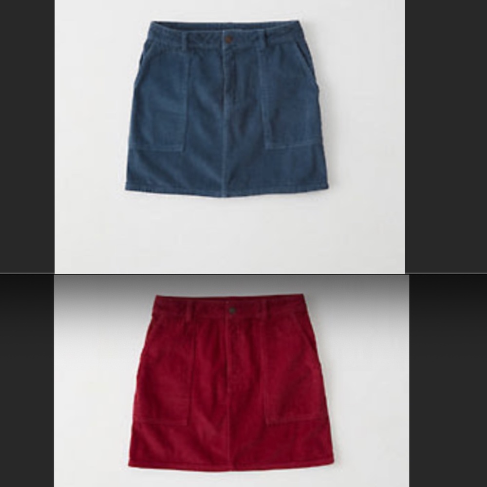 NWT Abercrombie & Fitch Bundle of 2 (Red + Blue) Corduroy Mini Skirts- size XS!